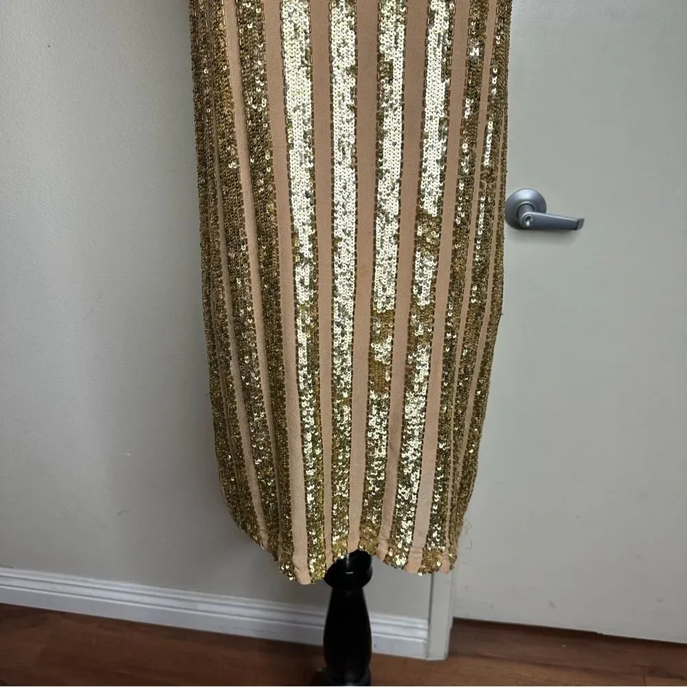 Haute hippie gold 100% silk sequin shift dress size small - Picture 3 of 8